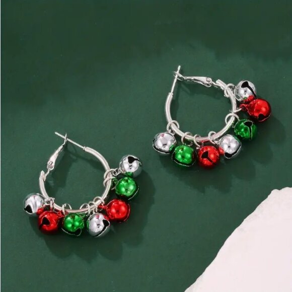 New! Holiday Christmas Bell Hoop Earrings - Picture 1 of 2